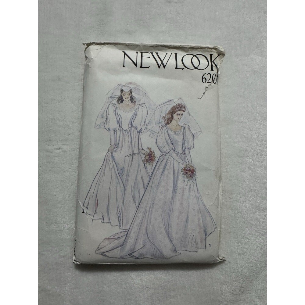 New Look 6201 Sewing Pattern Wedding Gown Dress Size 8 to 18 Vintage 80s Bride